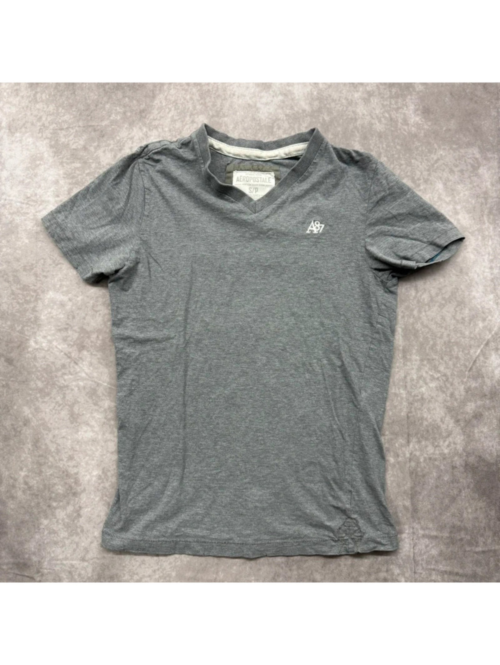 Vintage Aeropostale Small Heather Gray V Neck T Shirt Embroidered A87